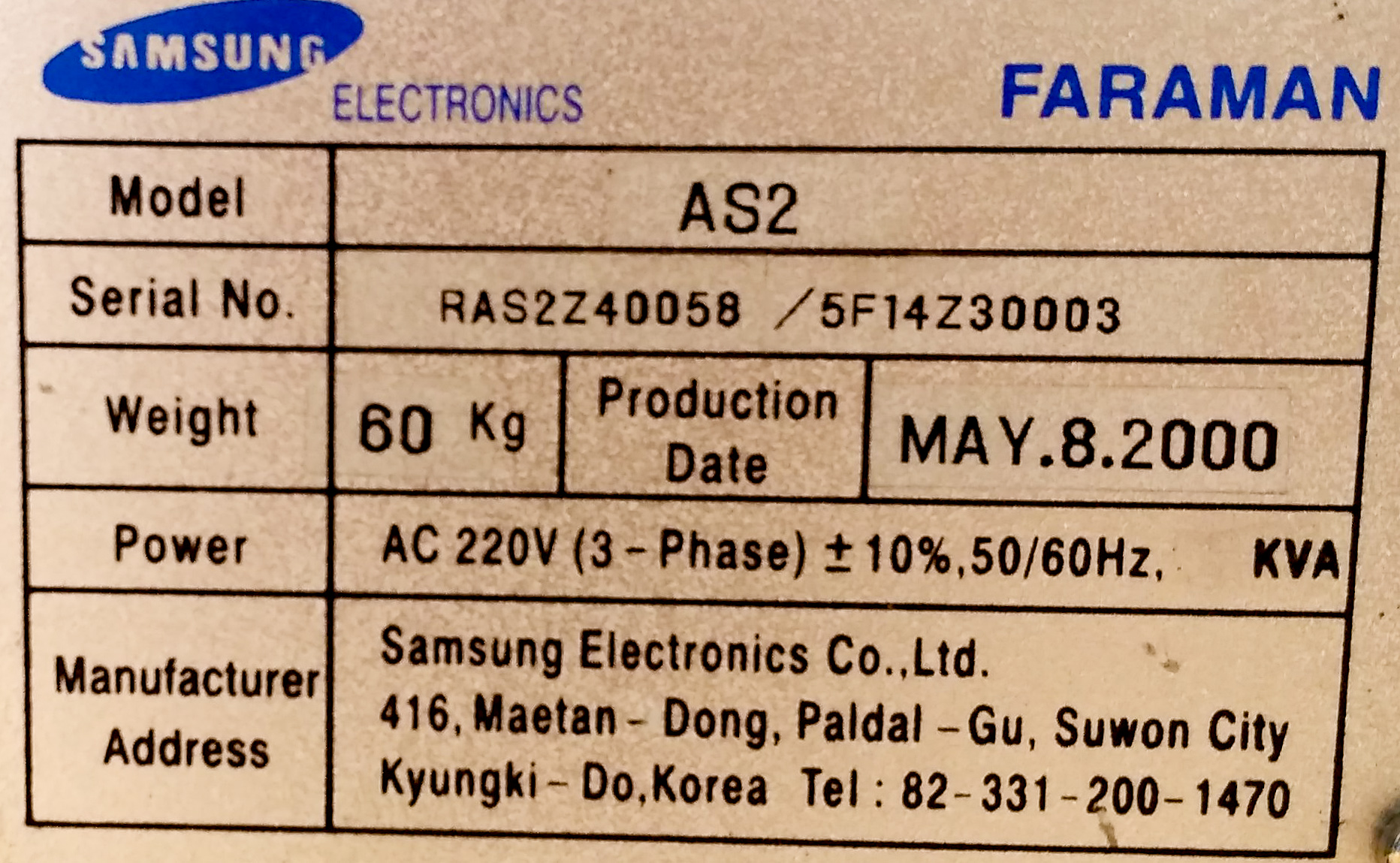 10401 SAMSUNG FARAMAN ROBOTIC ARM, TEACHING PENDANT, FARACON SRC